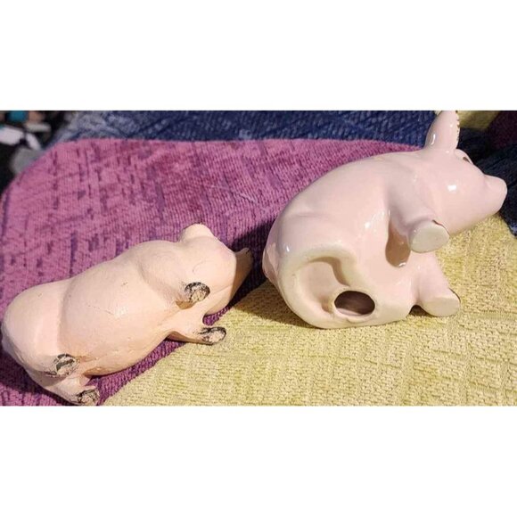 2 Pig Figurines Rustic Brown Pink Farmhouse Decor - Picture 9 of 10